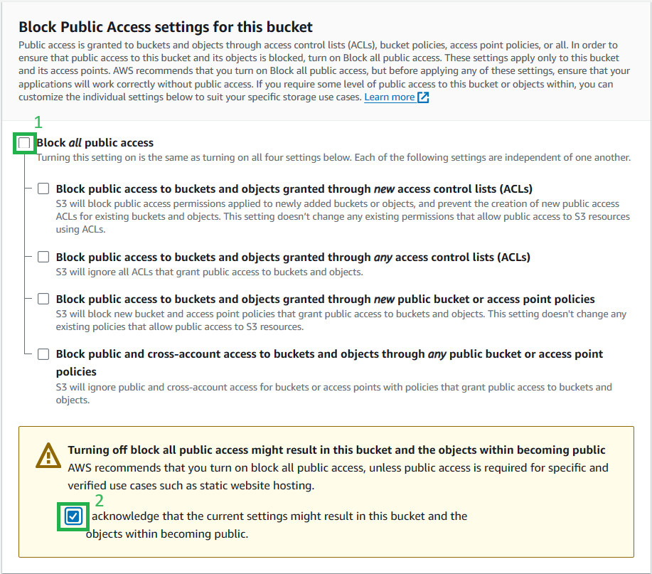 Block public access settings for this bucket